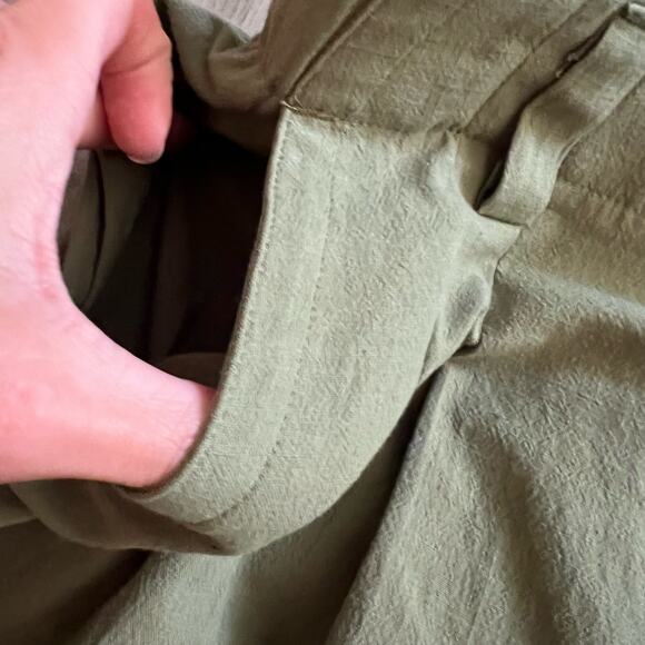 Halara Wide Leg Pants MEDIUM Loden Green Pleated Front 100% Cotton Casual New - Picture 9 of 11